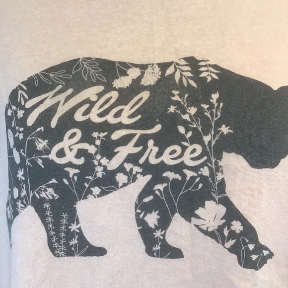 MOUNTAIN AND ISLES “Wild & Free” Heather Pink Bear Sweatshirt L - Picture 6 of 7